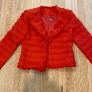 Cotton tweed  crisp orange cropped jacket - clasp closer in front with pockets